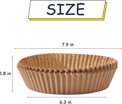 Air Fryer Disposable Paper Liners - Non-Stick Round Parchment for Easy Baking & Roasting | 100PCS 6.3 Inch Natural