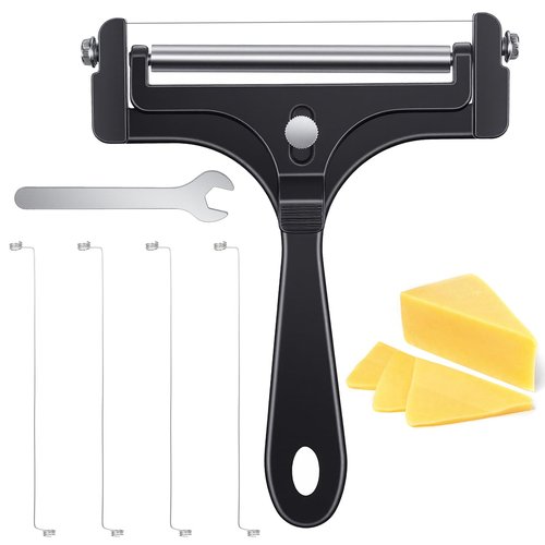 Wire Cheese Slicer Adjustable Handheld Cheese Cutter Stainless Steel Food Slicer for Block Cheeses with 4 Extra Wires and Wrench Handheld Butter Block Cutter for Mozzarella Cheddar Gruyere