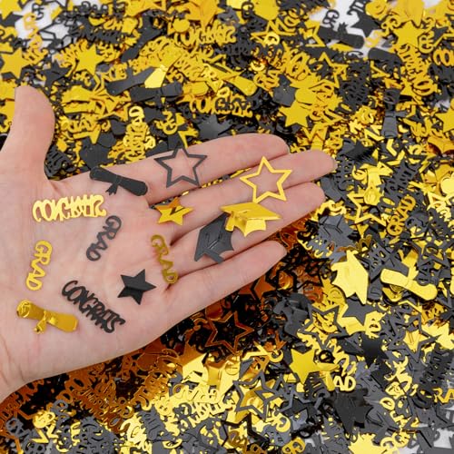 Graduation Confetti Decorations - 2500pcs Black Gold Glitter for 2026