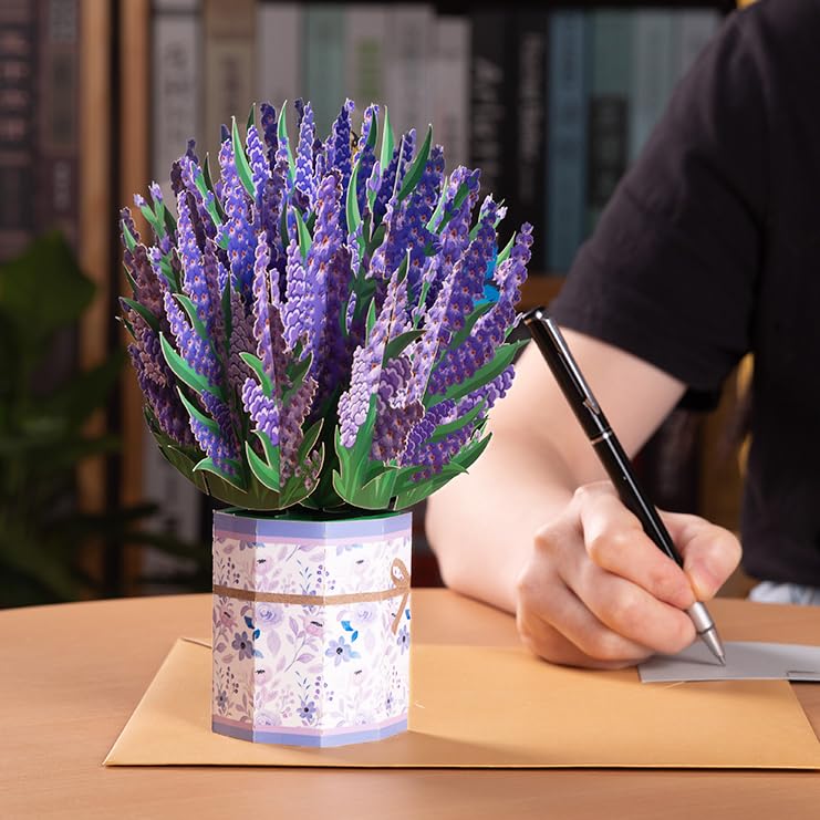 3D Lavender Flower Bouquet Pop-Up Greeting Card for All Occasions
