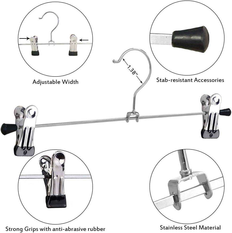 Northern Brothers Heavy-Duty Pants Hangers - 20 Pack Adjustable Metal Clips for Space-Saving Closet Organization