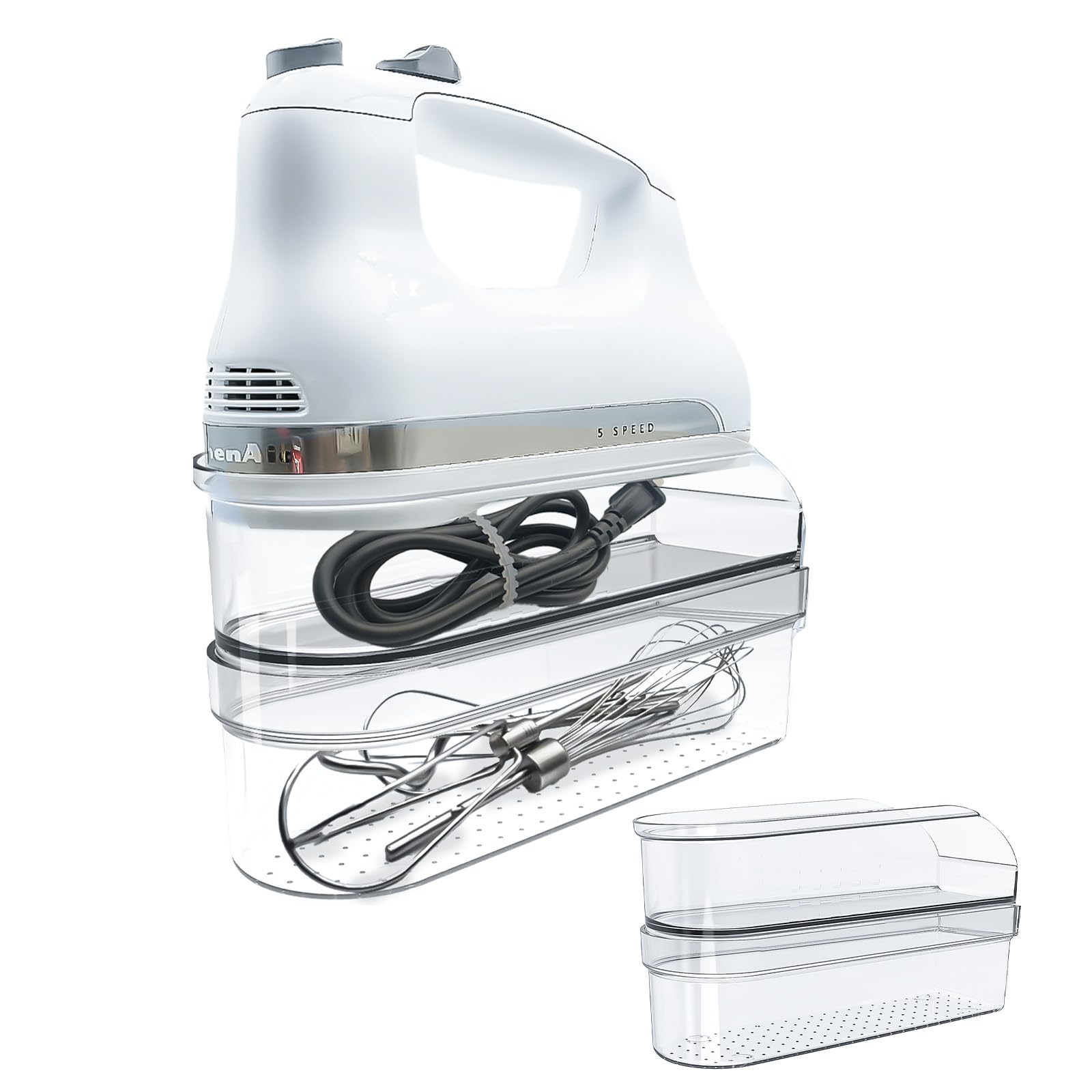 Hand Mixer Storage Case for KitchenAid KHM5/KHM6/KHM7/KHM9 Series Ultra Power Speed Hand Mixers, Double layer Crylic Transparent Storage Box (Hand Mixer Not Included) (Storage Case)