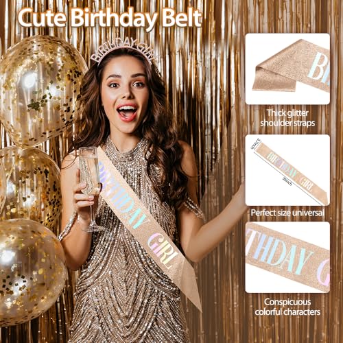 Coopyin Birthday Sash and Rhinestone Crown Set for Women