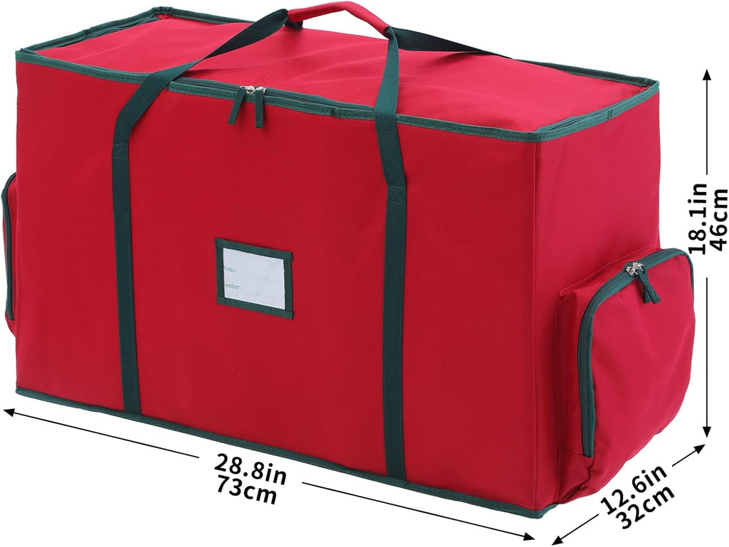 Skiennix 2-In-1 Christmas Ornament Organizer Box - Holds 73 Holiday Ornaments | Adjustable Space & Pockets for Figurines