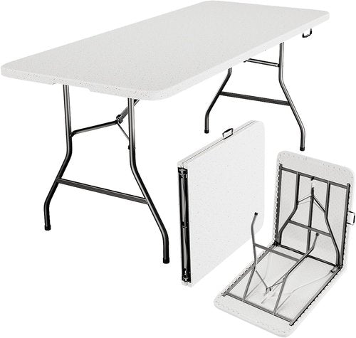 Folding Table 6ft - Heavy Duty Plastic Utility Table with Handle | Portable & Foldable for Events, Picnics, Camping (White)
