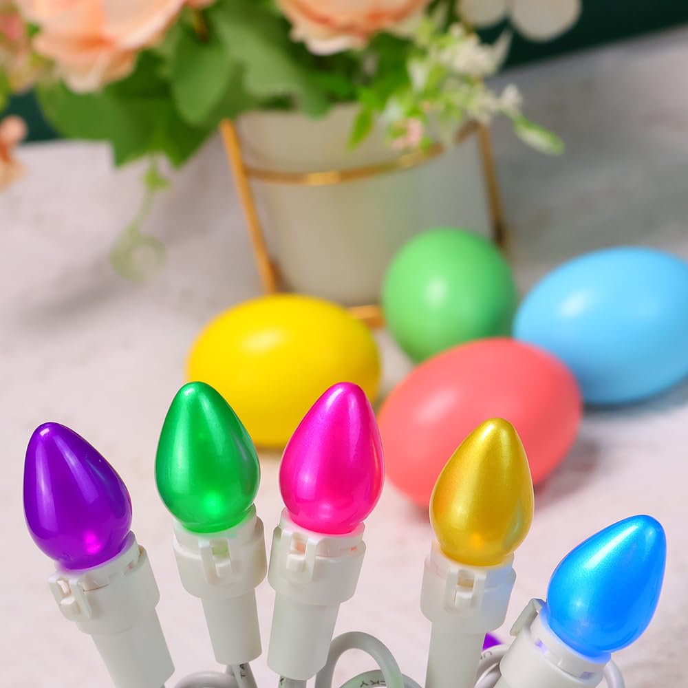 GlowVibe Easter String Lights, 13.5FT 50 LED Connectable Mini Egg-Shaped String Lights, Easter Decorations for Indoor Outdoor Patio Party Home Garden Yard Decor