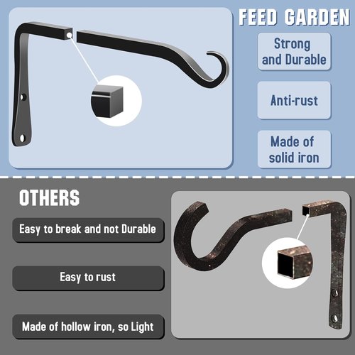 Feed Garden 8-Inch Decorative Hanging Plant Brackets - 2 Pack Wall Hooks for Outdoor Use | Black
