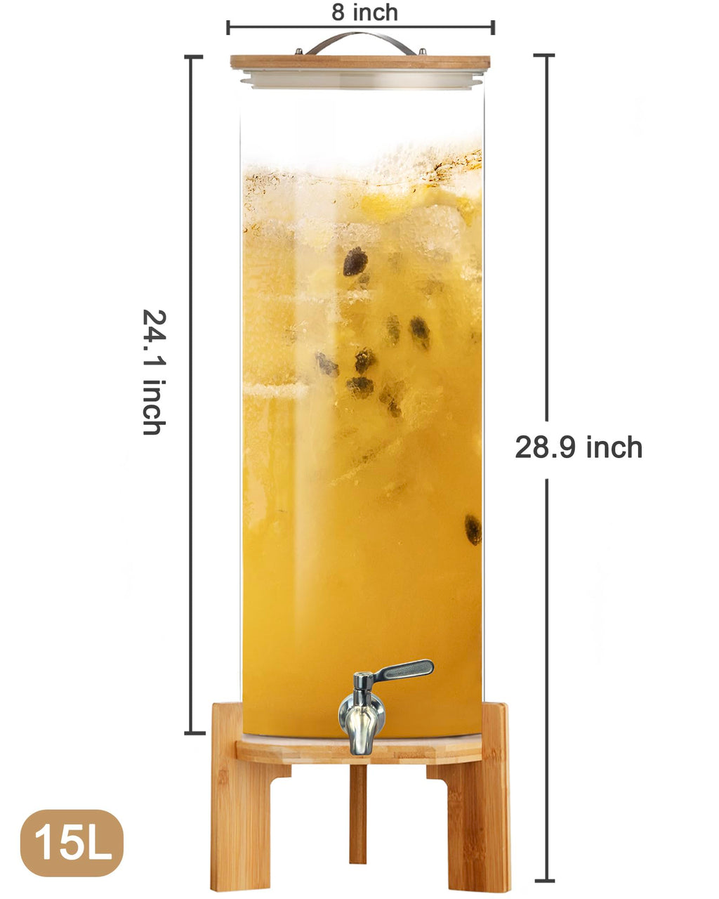 Glass Drink Dispenser,4.1 Gallon Water Dispenser with Stand,Glass Beverage Dispenser with Spigot - Large Drink Dispensers for Parties,Wedding,Bars,Restaurants