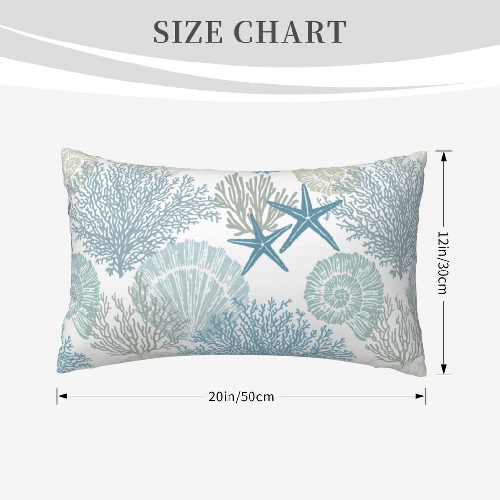 Tebjh Nautical Coastal Throw Pillow Covers 12x20 Set of 2, Beach Themed Ocean Seashell Coral Starfish Couch Lumbar Pillow Cover Outdoor Sofa Cushion Cover for Bedroom Living Room