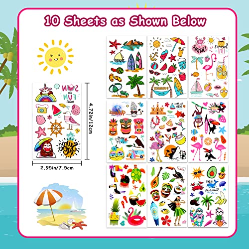 LOMIMOS Hawaiian Luau Temporary Tattoos - 138pcs Tropical Summer Stickers