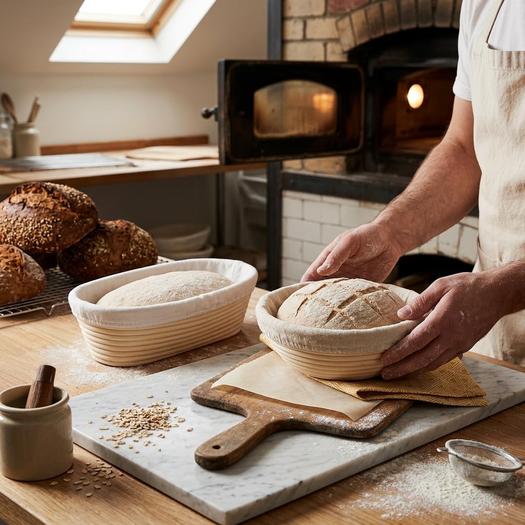 Saint Germain Bakery Premium Round Bread Banneton Basket - Set of 2 | 9" with Liner for Perfect Dough Rising