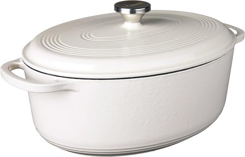 Lodge 7 Quart Enameled Cast Iron Dutch Oven - Versatile Cooking & Baking - Oven Safe to 500°F - Oyster White