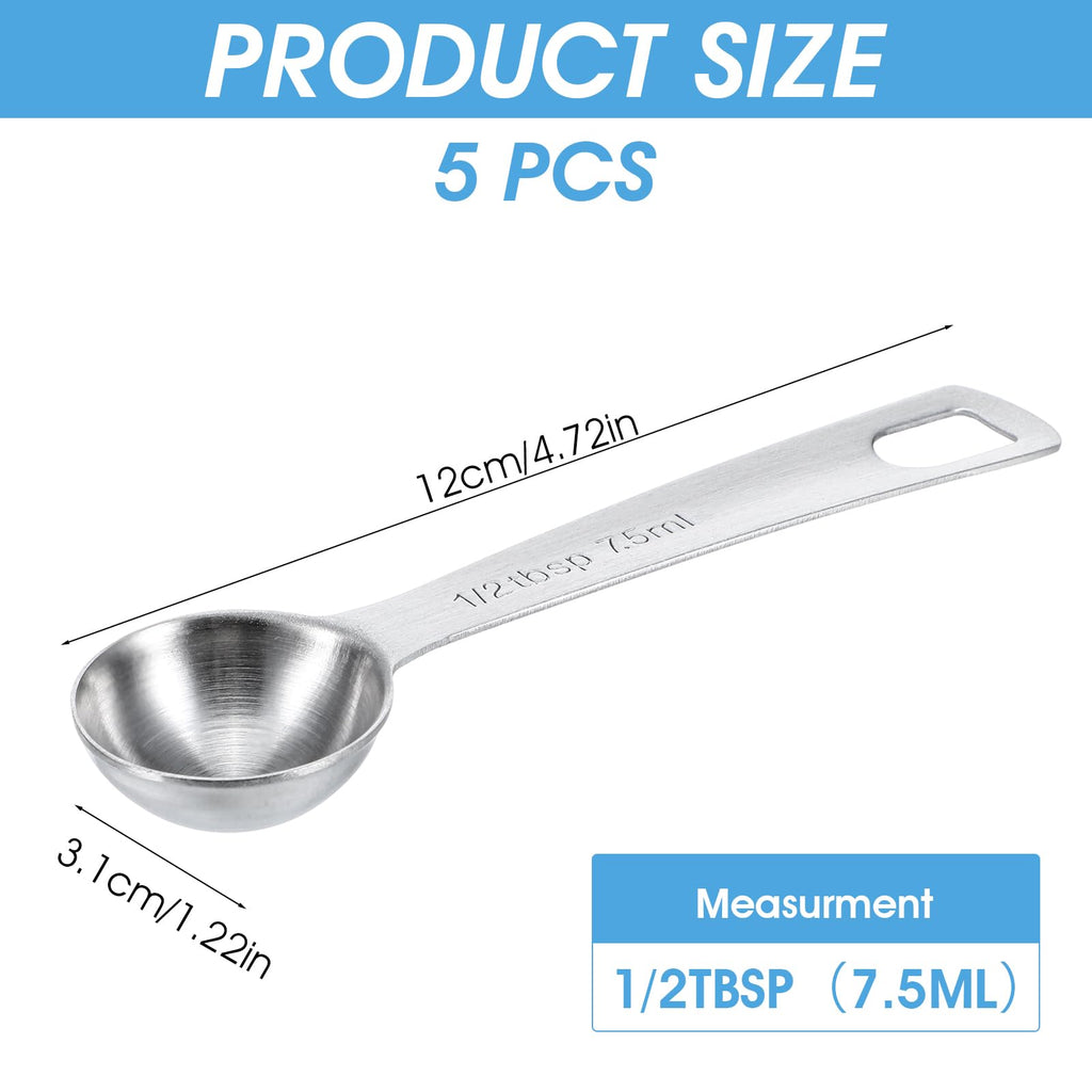 5 PCS Measuring Spoons Tablespoon Measuring Spoon 1/2 tbsp (1.5 tsp | 7.5 ml | 7.5 cc| 1/4 oz) Stainless Steel Measurings Spoons for Kitchen Cooking Spoon(Silver)