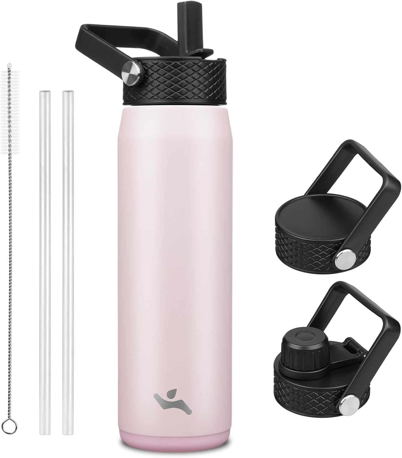 Skiennix 25oz Insulated Stainless Steel Water Bottle - Leakproof BPA-Free with 3 Lids | Pink