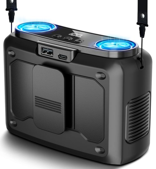 chillgo 20000mAh Portable Fan,Ture High Speed Dual Motors with 200% Powerful Airflow, Up to 135Hours and Rechargeable Personal Neck Waist Wearable Fans for Travel,Camping,Outdoor,Jobsite,Sports,Golf