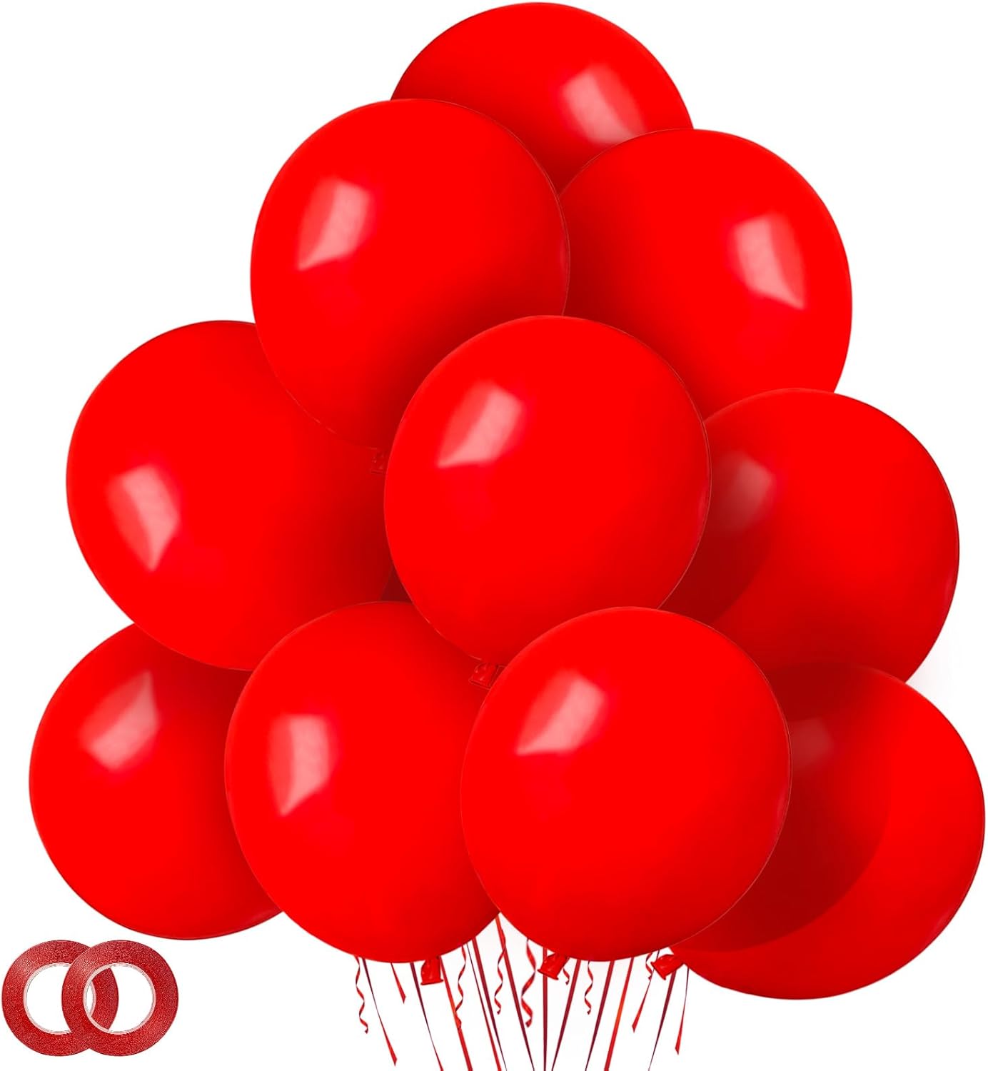 ASIYUHY Red Balloons - 12 Inch Thick Latex Helium Balloons with Ribbons | Perfect for Christmas, Valentine's, Birthdays & Baby Showers