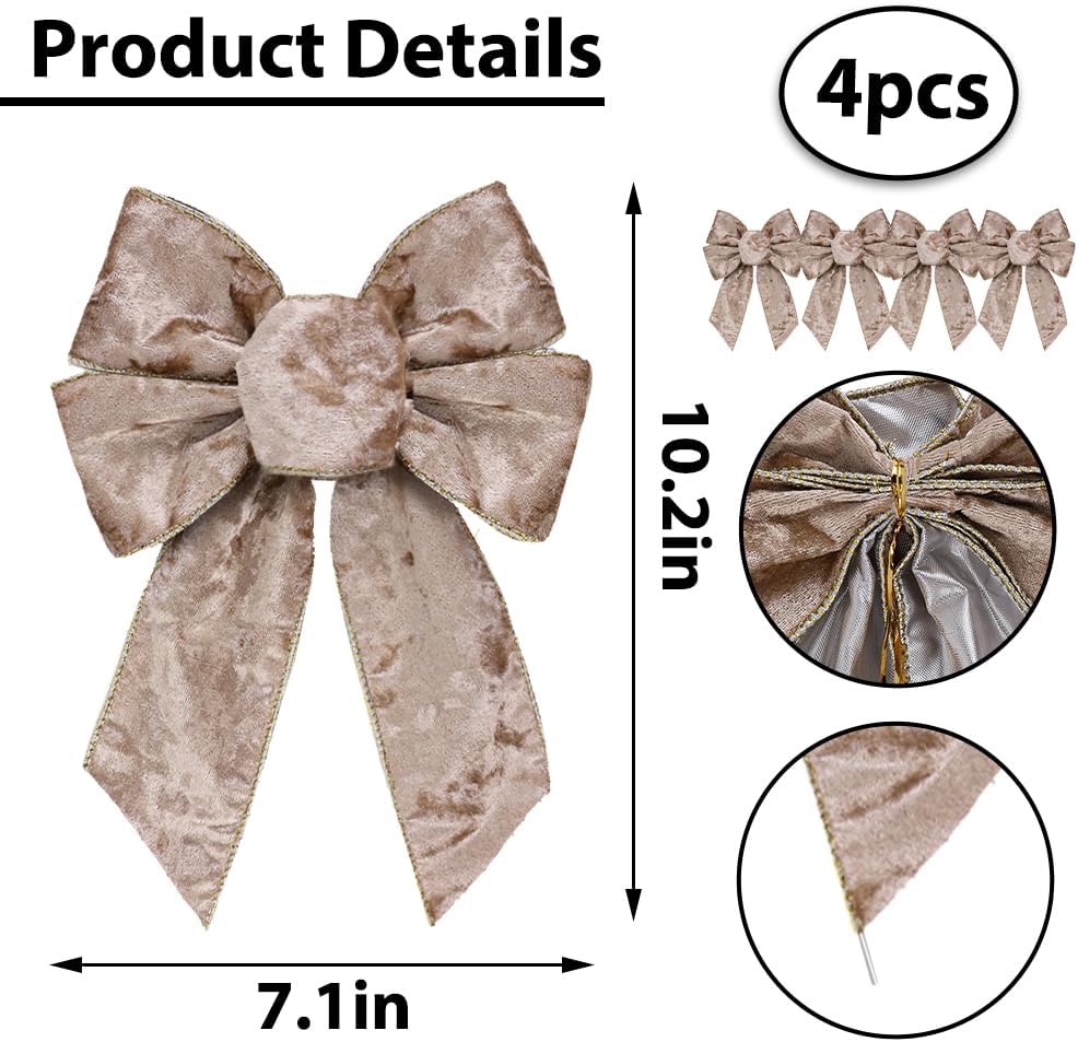 Skiennix Vintage Champagne Wreath Bow - Elegant Front Door Decor | 4-Piece Set for Indoor/Outdoor Use