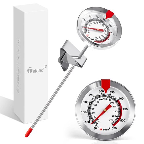 Telead Candy Thermometer Waterproof IP67 - Oil Thermometer for Frying with Clips - 9" Side of Pot Thermometer Deep Fry for Oil Candy Candle BBQ - Silver
