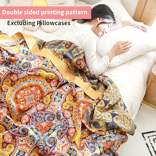 Watbro Boho Cotton Throw Blanket - 60" x 80" Floral Rustic Farmhouse Quilt