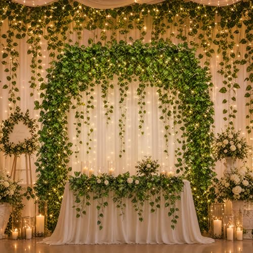 12 Pack Artificial Ivy Leaves Garlands - 7ft Indoor/Outdoor Decor