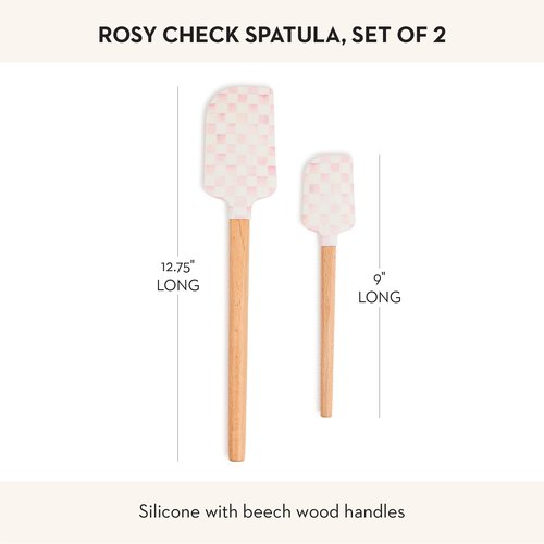 MACKENZIE-CHILDS Set of 2 Spatulas, Silicone Kitchen Spatula Set, Pink-and-White Rosy Check