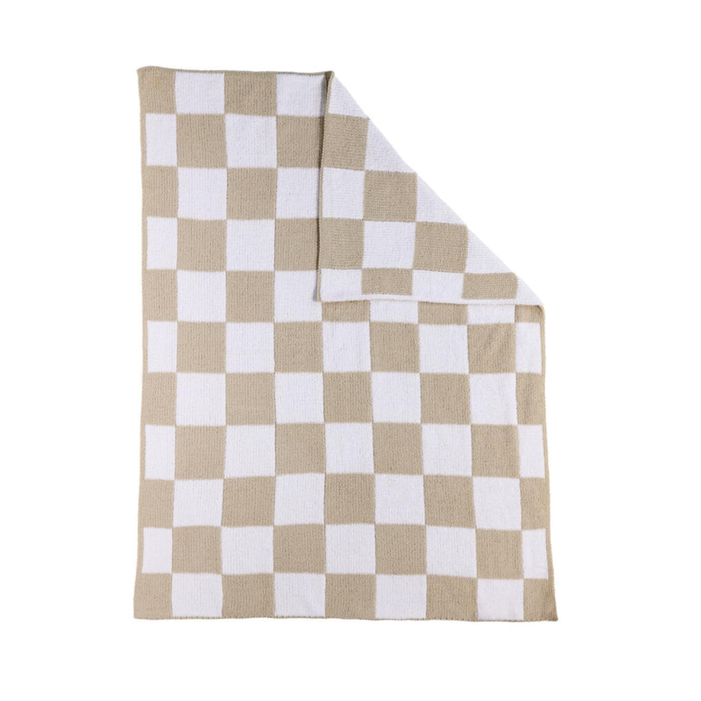 Living Textiles Taupe Check Chenille Knitted Soft Baby Blanket - Reversible Premium Cozy Fabric for Best Comfort - for Infant,Toddler,Newborn,Nursery,Boy,Girl,Throw,Crib,Stroller