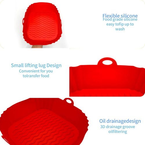 3 Pack Square Air Fryer Liners,7 Inch Silicone Airfryer Liners, Air Fryer Liners for 3 to 6 QT Oven Microwave Accessories,Reusable Baking Tray Oven Accessories(Black&Red&Blue)