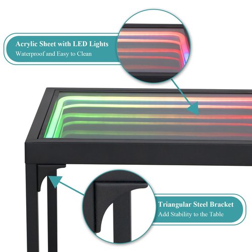 FUSLITE Infinity Mirror Light Table, Coffee Tables for Living Room, with 3D Infinity Illusion Mirror, RGB Side Table, with Tunnel Light, with Futuristic Decor, for Bedroom, Party