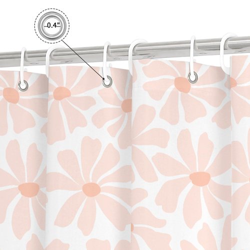 Litabel Blush Pink Daisy Floral Shower Curtain, Boho Spring Flower Shower Curtain for Girly Bathroom, Modern Minimalist White Waterproof Fabric Shower Curtain Set, 72x72 Inch