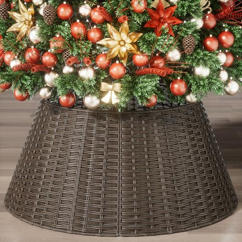 Vintage Rattan Christmas Tree Collar 23 Inch Woven Wicker Holiday Skirt & Stand Cover