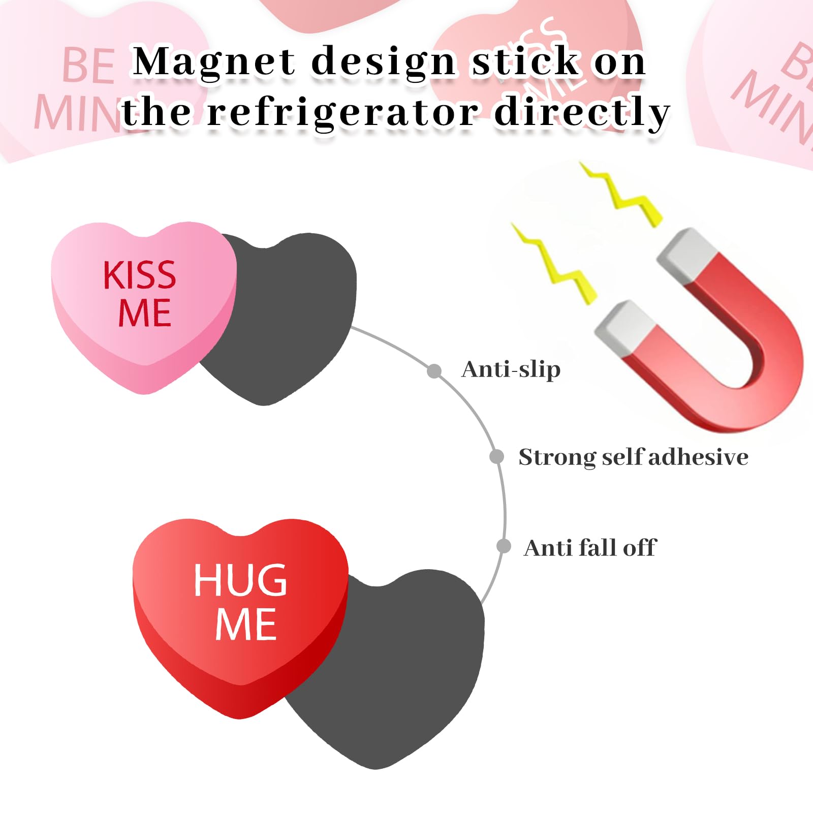 Whaline 15 Pcs Valentine's Day Refrigerator Magnets Magnetic Stickers Red Pink Conversation Heart Magnet for Holiday Refrigerator Metal Garage Door