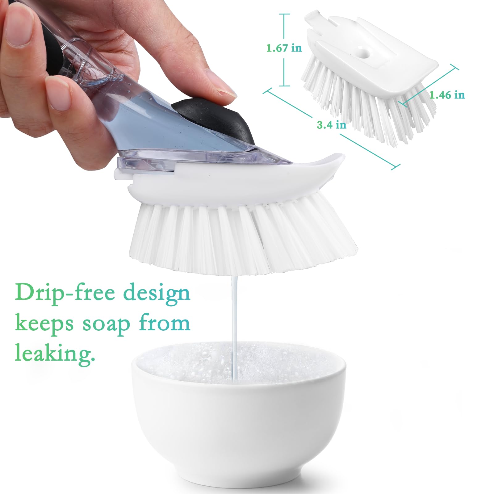 New Brush Refills for OXO New Soap Dispensing Dish Brush - 4 Pack Dish Brush Cleaning Soap Dispensing Head Replacement for Scrubber