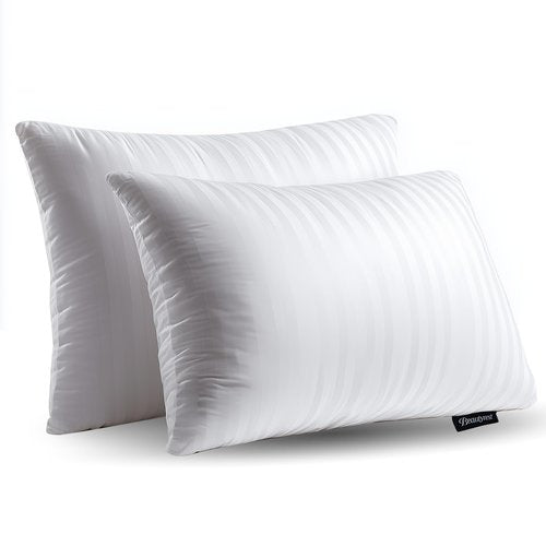 Beautyrest Luxury Goose Feathers Soft Pillows, 500 Thread Count Cover 20”x28”, Queen (Pack of 2), Supportive Fluffy Hotel Collection Bed Pillows for Side and Back Sleepers