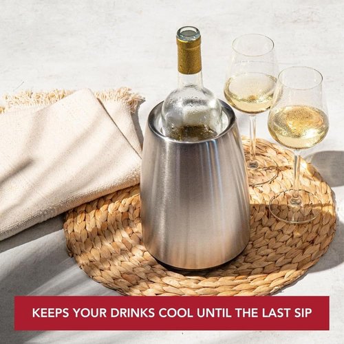Vacu Vin Elegant Wine Cooler – Stainless Steel – Active Wine Bottle Chiller with Removable Cooling Sleeve – Keeps Wine Cold for Hours – Stylish Insulated Cooler for Tabletop & Gifting
