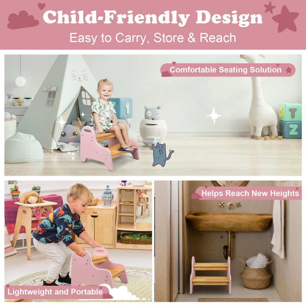 StrongTek Kids 2 Step Stool, Rubber Wood Step Children Stool, Safe & Sturdy, Ideal for Bathroom, Kitchen, Home Use, Durable, Non-Slip, Child Safety, Foot Stool, Toddler Step Stool, Easy to Clean