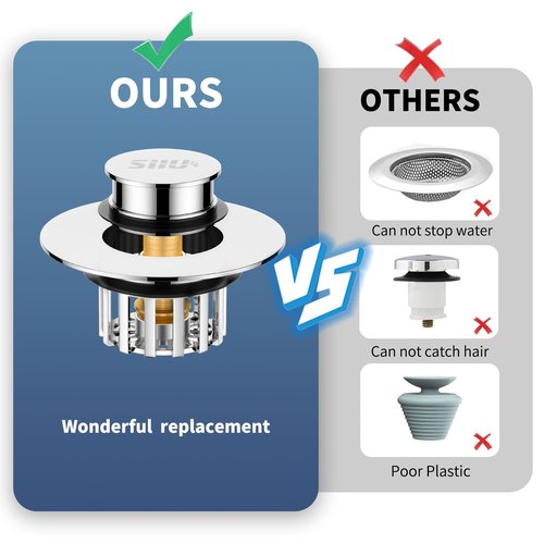 SIIU Bathtub Stopper | Shower Drain Hair Catcher, Pop-up Tub Stopper with Effective Filter Basket, Anti-Clogging Bathtub Drain Plug Bath Tub Stoppers for 1-1/2 to 1-3/4"" (Silver)