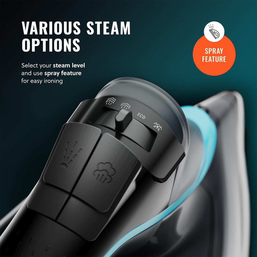 Pursteam SteamBurst+ 1750W Steam Iron - Ceramic Soleplate, Adjustable Steam & Self-Cleaning Feature