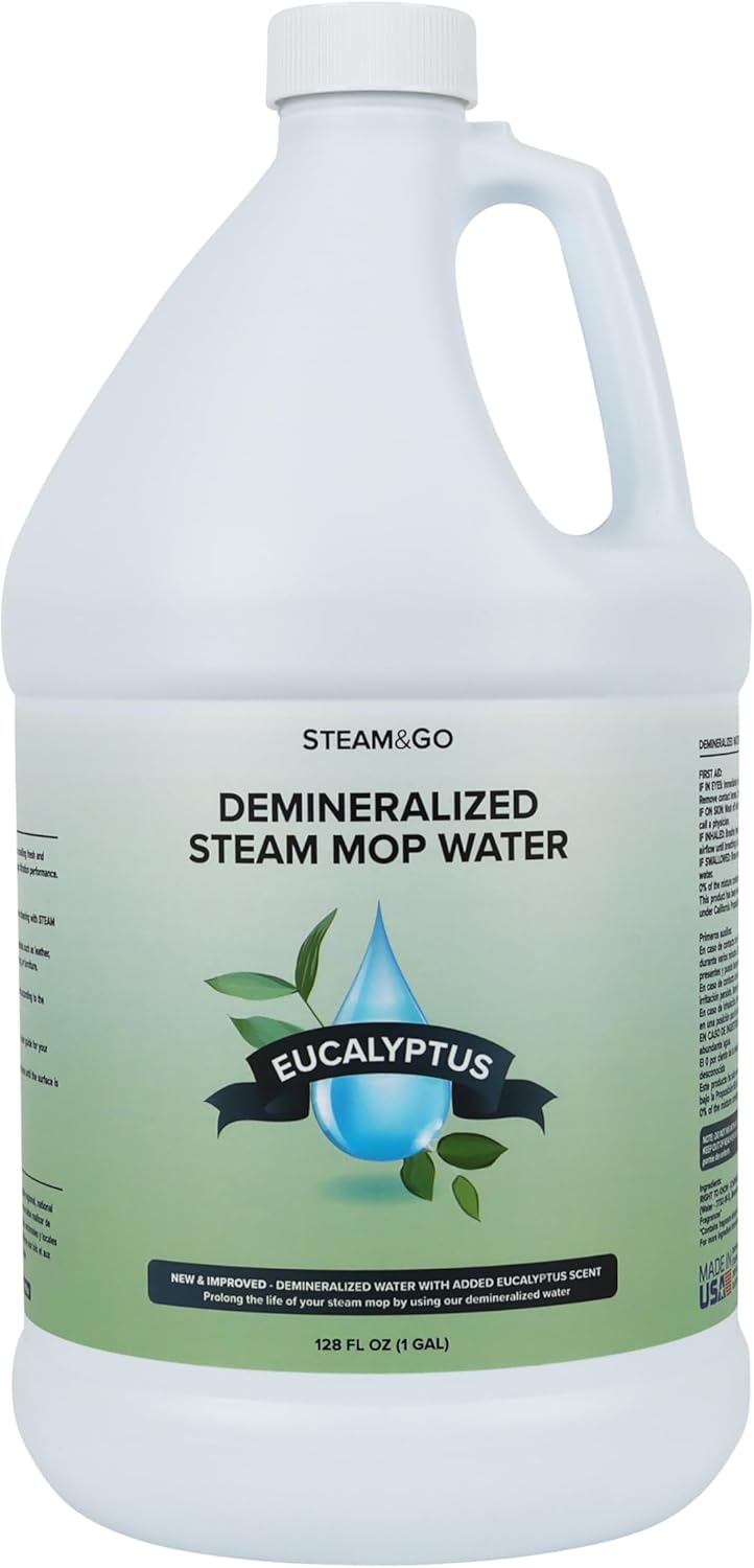 Steam & Go Demineralized Water - Ready-to-Use Multi-Surface Cleaner | Eucalyptus Mint, 128oz