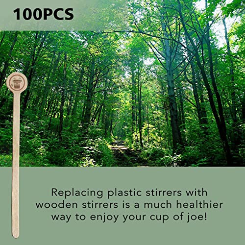 100 Pack Wooden Coffee Stirrers - 6.5 Inch Eco-Friendly Birch Stir Sticks
