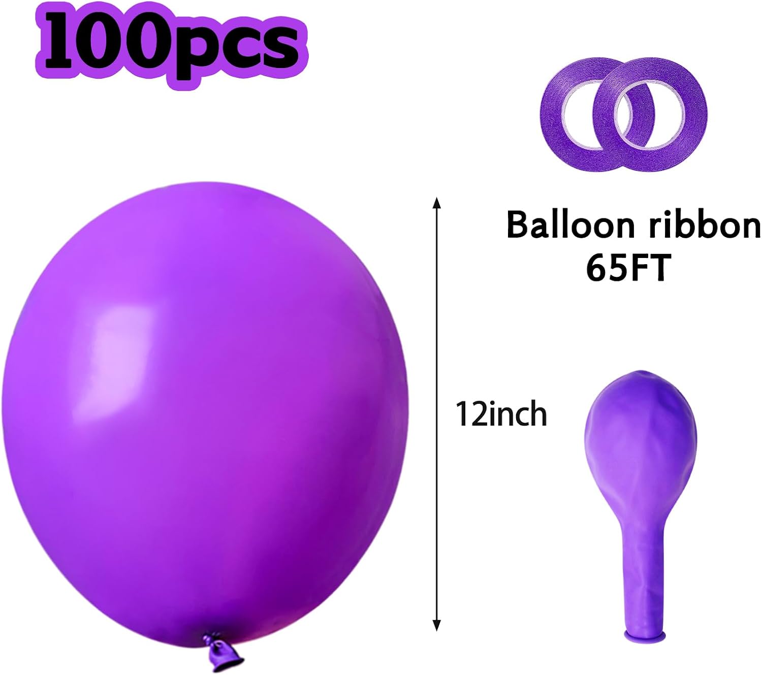 Purple Balloons 100 Pack - 12 Inch Thick Matte Latex Balloons for Halloween & Birthday Celebrations