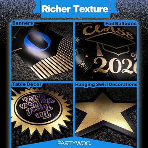 Graduation Decorations Class of 2026 - 19-Piece Black Gold Blue Set