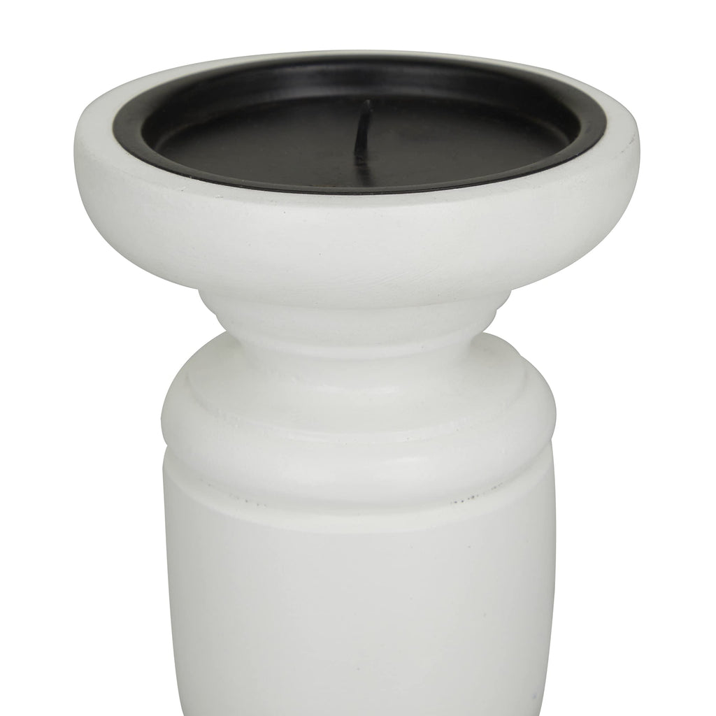 Deco 79 Mango Wood Turned Style Pillar Candle Holder, Set of 3 10", 8", 6"H, White