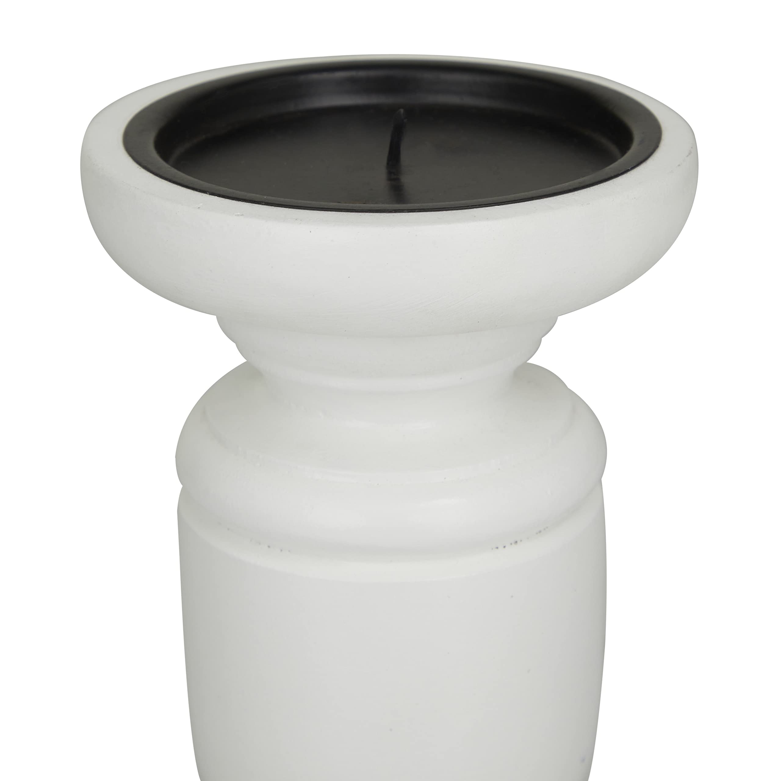 Deco 79 Mango Wood Turned Style Pillar Candle Holder, Set of 3 10", 8", 6"H, White