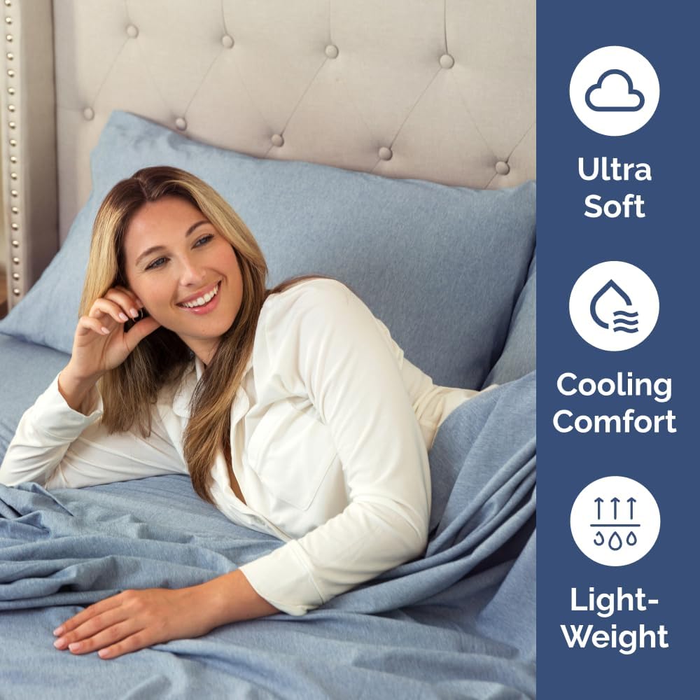 Standard Pillow Cases Set of 2 | Ultra-Soft Hotel Quality, Wrinkle-Free & Stain Resistant - Heathered Blue