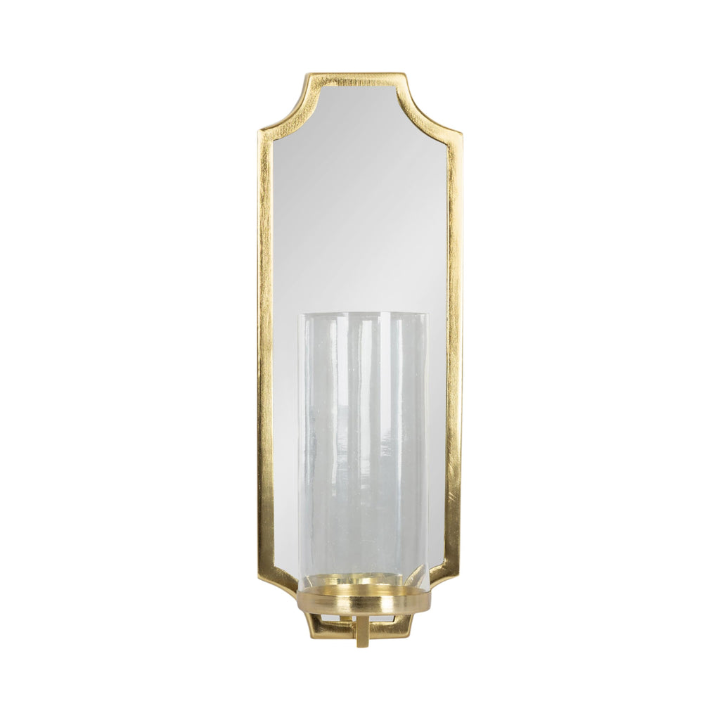 Kate and Laurel Ciel Glam Mirrored Wall Sconce; 6 x 5 x 16; Gold; Modern Scalloped Candle Holder with Removable Glass Cylinder and Mirror for Bathroom or Bedroom Wall Decor
