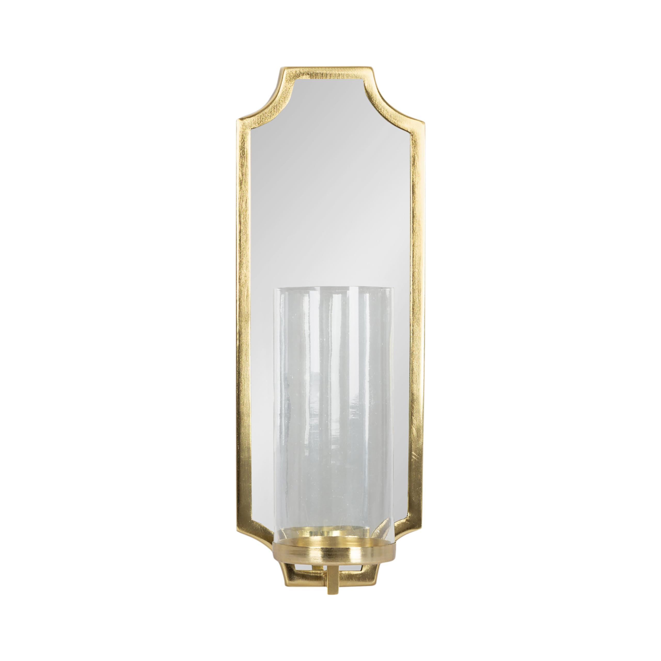 Kate and Laurel Ciel Glam Mirrored Wall Sconce; 6 x 5 x 16; Gold; Modern Scalloped Candle Holder with Removable Glass Cylinder and Mirror for Bathroom or Bedroom Wall Decor