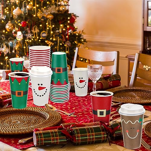Santa Claus Christmas Coffee Cups 16 oz - 100 Disposable Paper Cups with Lids