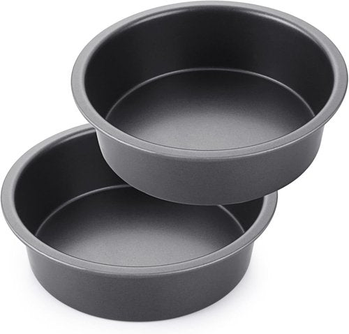 HONGBAKE Round Cake Pan Set - Nonstick 8-Inch Deeper Cake Pans with Wider Grips | 2-Piece Grey Set