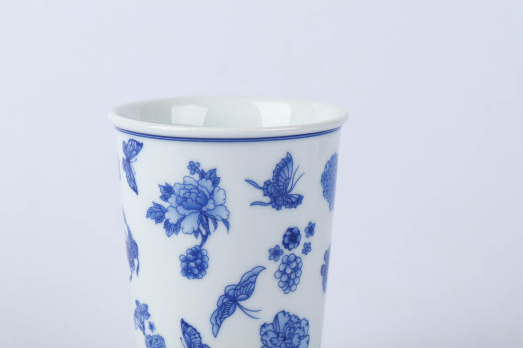 meicilin 14 oz ceramics Handmade blue and white Retro Coke cups coffee tea set of 4 china Coffee Mugs for Tea, Milk,Dishwasher and Microwave Safe，Free gift soft silicone cover and gift box