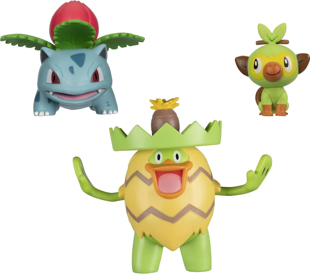 Pokémon Battle Figure Set - Grass-Type Theme with Ludicolo, Ivysaur & Grookey | Perfect Toys for Kids